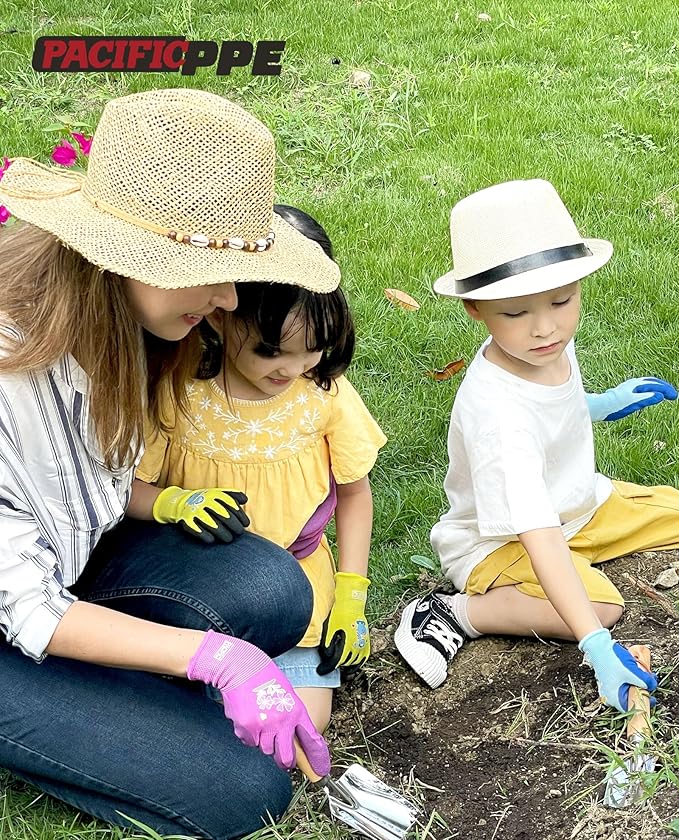 PACIFIC 3 Pairs Kids Gardening Gloves for Age 3-6, Toddler Rubber Coated Garden Gloves, Kids Work Gloves, for Children, Boys and Girls, Multicolor, XXXS