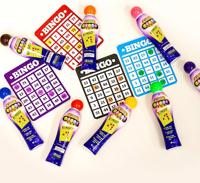 BAZIC Products Bingo Dot Marker 40 ml Assorted Color, Non Toxic Water Based Washable Markers, Stamper Paint Kit for Game Kids Crafting Painting, 24-Pack