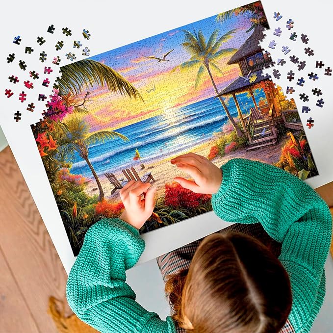 2 Pack Puzzles for Adults 1000 Pieces-Hawaii Beach & Moraine Lake Difficult Jigsaw Puzzles for Adults,Hard Jigsaw Puzzle Decorations DIY Leisure Game Toy Suitable Family Friends(27.5x20 inches)