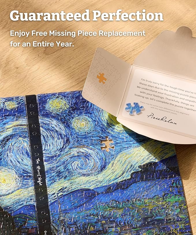 PieceRelax A5 Puzzle Journal 329 Plastic Pieces for Adults - Van Gogh - The Starry Night - Book Cover & Notebook, Unique Puzzle Gift, Jigsaw Artwork [YA1063]