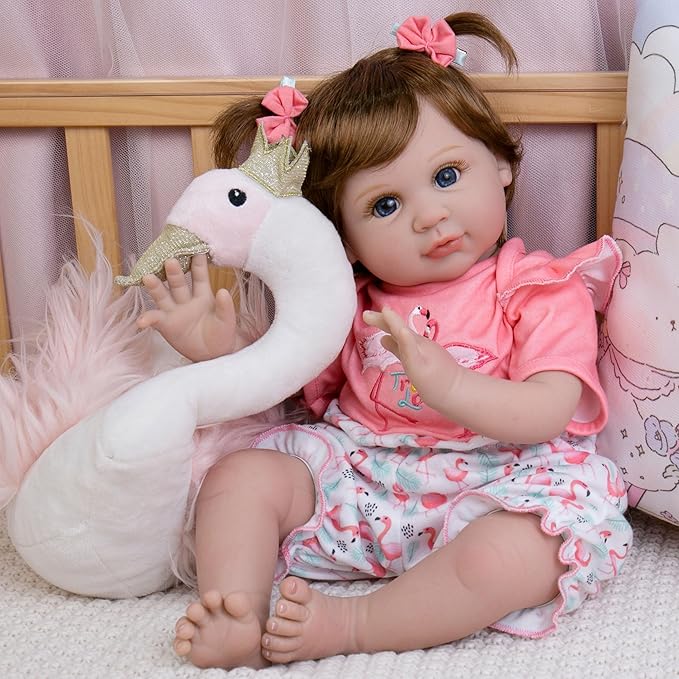Realistic Baby Doll 22-Inch Lifelike Newborn Baby Doll Soft Cloth Body Real Life Baby Dolls, Ideal Christmas Birthday Gift Set for Kids Age 3+