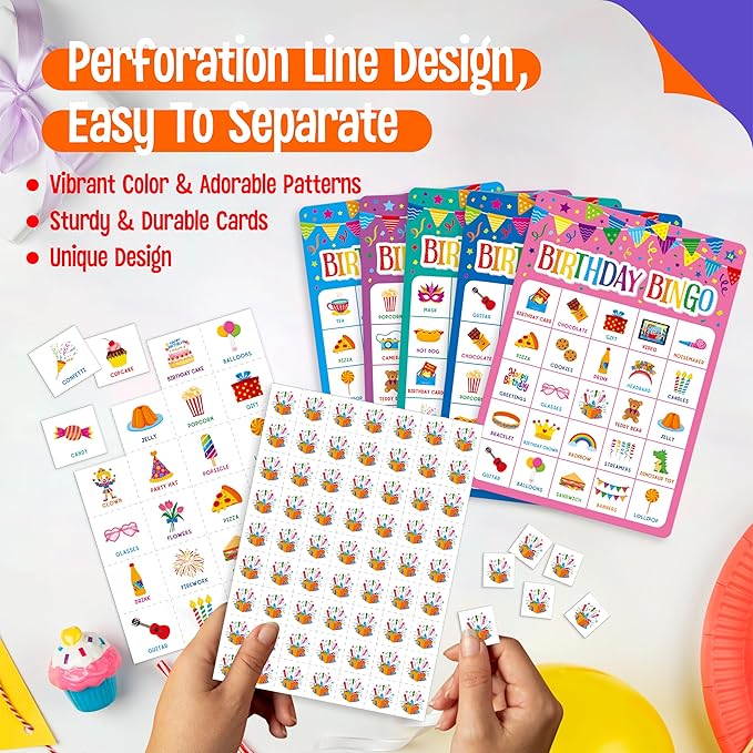 SpriteGru Birthday Bingo Game, 25PCS Bingo Board Card, 25 Players Birthday Party Game Set for Kids or Adults, Party Favor Decoration Supplies