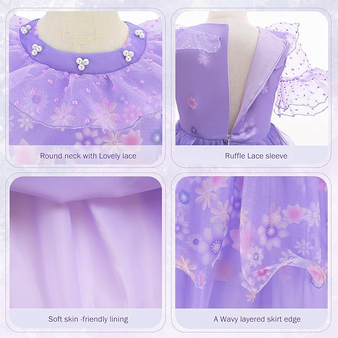 Encanto Dress - Mirabel Dress, Isabella Costume for Girls - Cosplay Dress Up With Glasses & Earrings