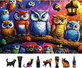 Halloween Colorful Owl Family 500 Piece Jigsaw Puzzle for Adults - Fantasy Night Scene Halloween Puzzle with Vibrant Art, Premium Quality Pieces, Family & Adult Puzzle Challenge (23"x15")