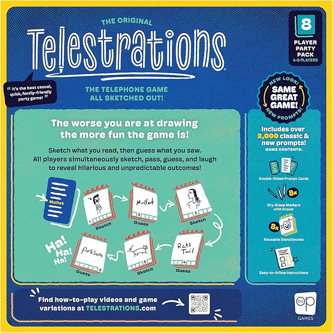 Telestrations 8 Player 2nd Edition Board Game, Award Winning Hilarious and Unpredictable Must Have Party Game with a New Look, Sketch What Your Read Then Guess What You Saw, 4-8 Players, Ages 10+