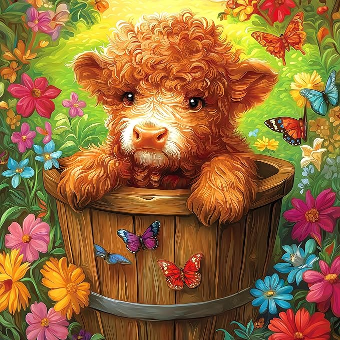 Highland Cow Puzzles for Adults 500 Pieces, Cute Animal Butterfly Flowers 500 Piece Puzzles for Adults, Difficult Challenging Unique Funny Family Jigsaw Puzzle, 20x20 Inch