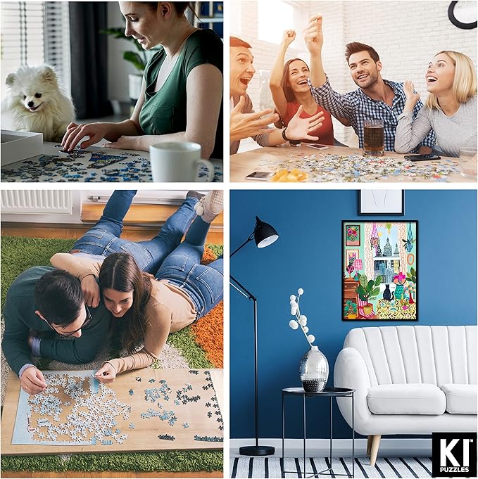 500 Piece Puzzle for Adults Hygge Collection Cat in Window Rhi James Blueboard Jigsaw and Candle by KI Puzzles