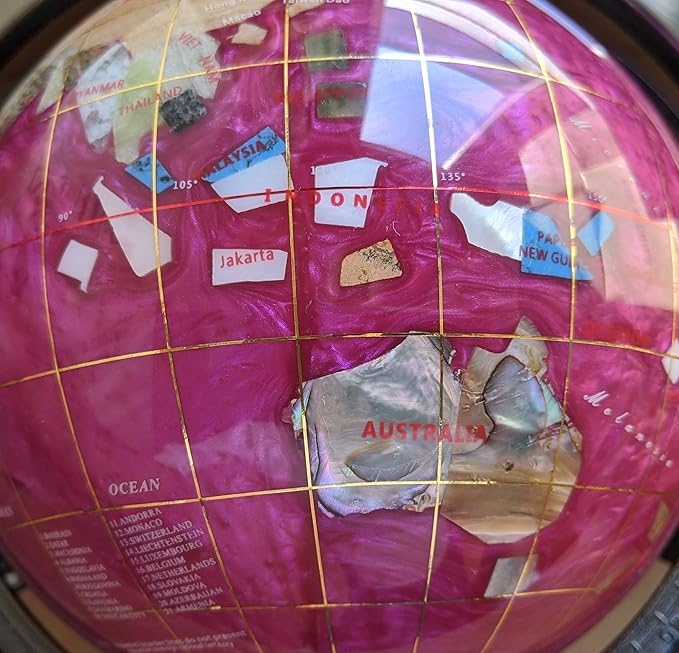 Unique Art 10-Inch Tall Table Top Pink Pearl Swirl Ocean Gemstone World Globe with Silver Tripod Stand (PINK TRIPOD SILVER)