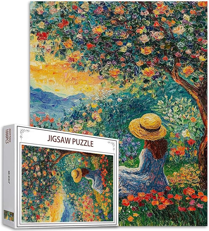 Woman Surrounded by Flowers 1000 Piece Jigsaw Puzzle for Adults Natural Tree Landscape 1000 Pieces Puzzle for Adult Gifts Challenging Puzzle Perfect for Game Pary Events