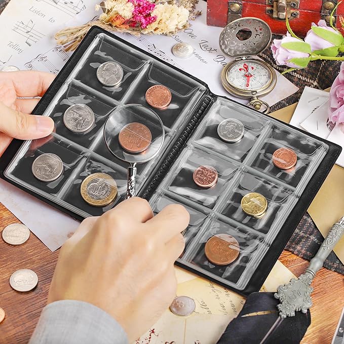 Coin Collection Album - Coin Holder Book Coin Storage Album Money Penny Pocket for Collectors CS01 (Red, Pocket Size 45x45mm/1.8x1.8 in[60 Pockets])
