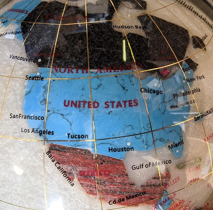 Limited Edition! Unique Art Since 1996 Pearl Swirl Table Top Gemstone World Globe with Tripod Silver Zinc Alloy Stand (220MM/9 INCHES/Pearl Ocean/Silver)