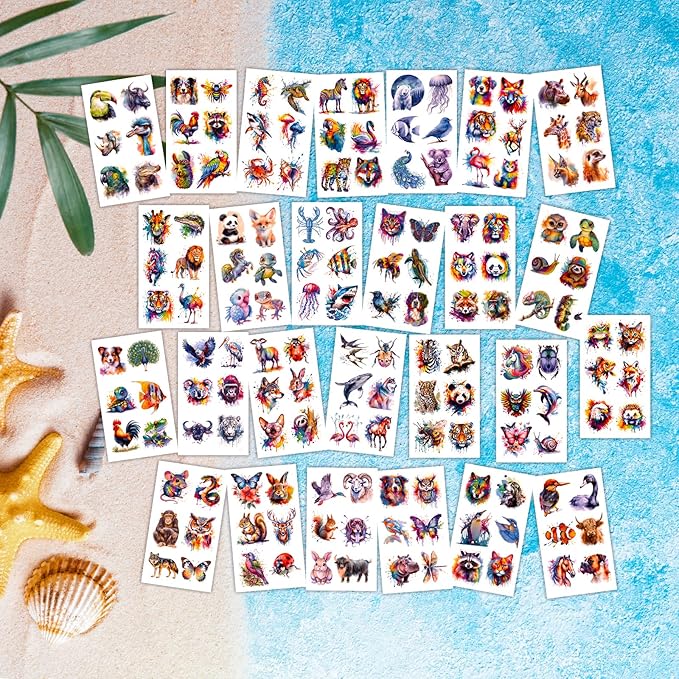 160 PCS 30 Sheets Watercolor Animals Temporary Tattoos for kids - Individually Cute Animals Temporary Tattoos Stickers for Girls Boy Body Arm Shoulder Birthday Party Supplies Gifts for Kids