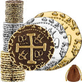 Large Pirate Coins - 36 Bronze, Silver & Gold Treasure Coin Set - Metal Replica Spanish Doubloons for for Pirate Party Decorations & Favors, Tokens, Cosplay - Pirate Treasure Chest - M, L, XL Sizes