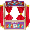 Hey! Play! Wooden Tabletop Puppet Theater with Curtains, Blackboard, and Clock- Inspires Imagination and Creativity for Kids, Boys and Girls