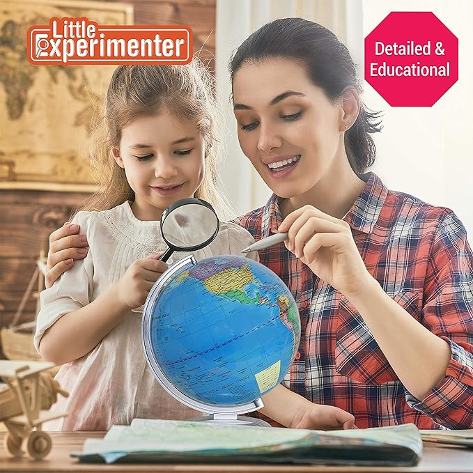 Little Experimenter 8” Illuminated Globes for Kids - Light Up World Globe With Stand, Best Gift Ideas for Children, Educational STEM Toys for All Ages, Gifts for Boys And Girls Ages 8-12+ Years Old