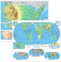 US & World Advanced Physical Classroom Map Pack by BrightWay Educational | 36" x 30" Educational Wall Maps | Grades 9+ | Detailed Geography with Major & Secondary Cities | Geographical & Ocean Features
