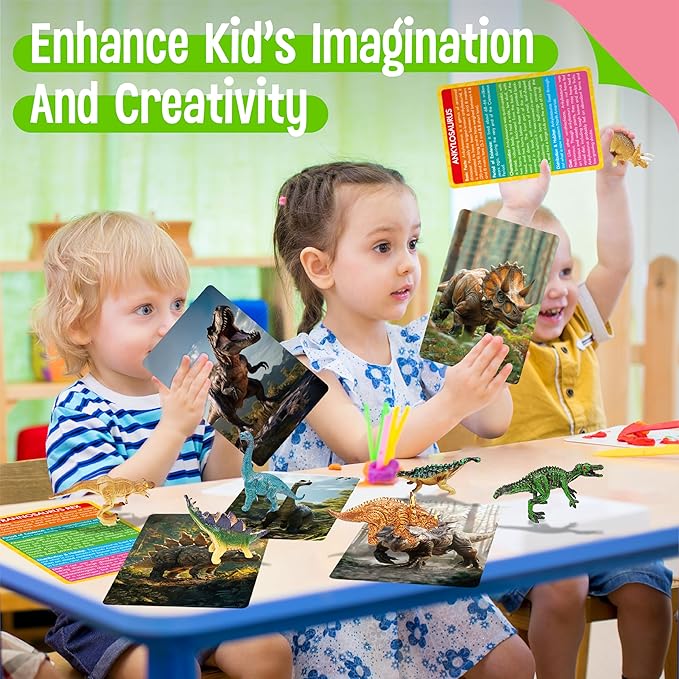 SpriteGru 12 PCS Dinosaur Figurines with 12 Introducing Flashcards, Portable Dinosaur Figurines Montessori Toys Science Educational Matching Game for Homeschool Preschool Toddler Kids