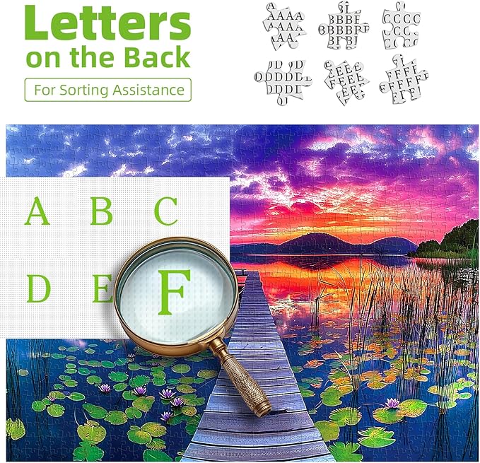 Sunset Lake Dock 1000 Piece Jigsaw Puzzle for Adults Beautiful Wooden Bridge Landscape with Mountains Natural Scenery Vibrant Sky Lily Pads Challenging uzzle for Game Night & Home Decor (27" x 20")