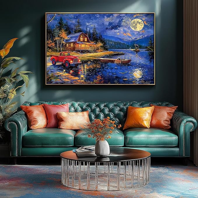 Lake House Night Landscape Jigsaw Puzzles for Adults 1000 Piece Village Puzzle for Adults with Letters on Back Challenging Family Puzzle Games Gift for Men Women Seniors Size is （26.75 x 19.75）