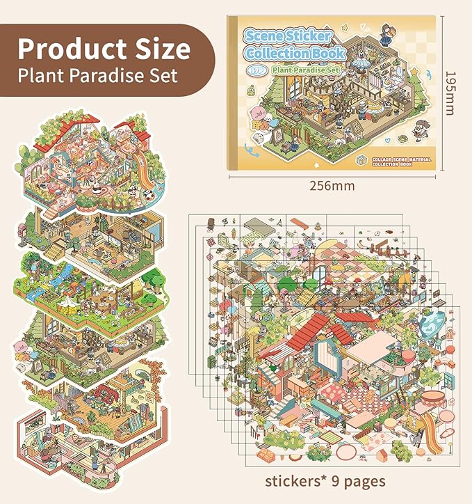 Sticker Book, 6 Sets DIY 3D House Stickers, Fun DIY Stickers Scene Make Your Own Mini House Cute Cartoon Animal Scene Sticker for Kids Adult Sticker Art Relief Stress Pass The Time