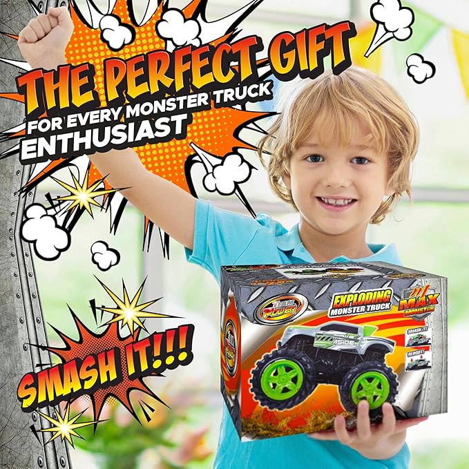 Exploding Monster Truck Toy with Explosive Crash Sounds and Lights, Smash It Up Again and Again, 8.7” Monster Truck Toys for Boys Kids Ages 3, 4-7 & Above | Toddler Toys for 3 Year Old Boys Gift
