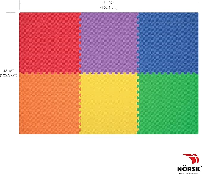 Norsk Kids Puzzle Play Mats Interlocking EVA Foam Floor Tiles Solid Color, 18 Tiles - 72 Sq. Ft., 1/2" Thick, Rainbow Pack