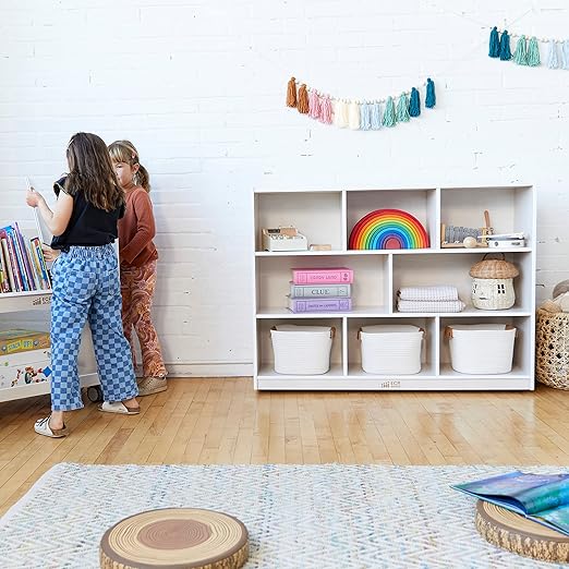 ECR4Kids 8-Compartment Mobile Storage Cabinet, 36in, Classroom Furniture, White Wash