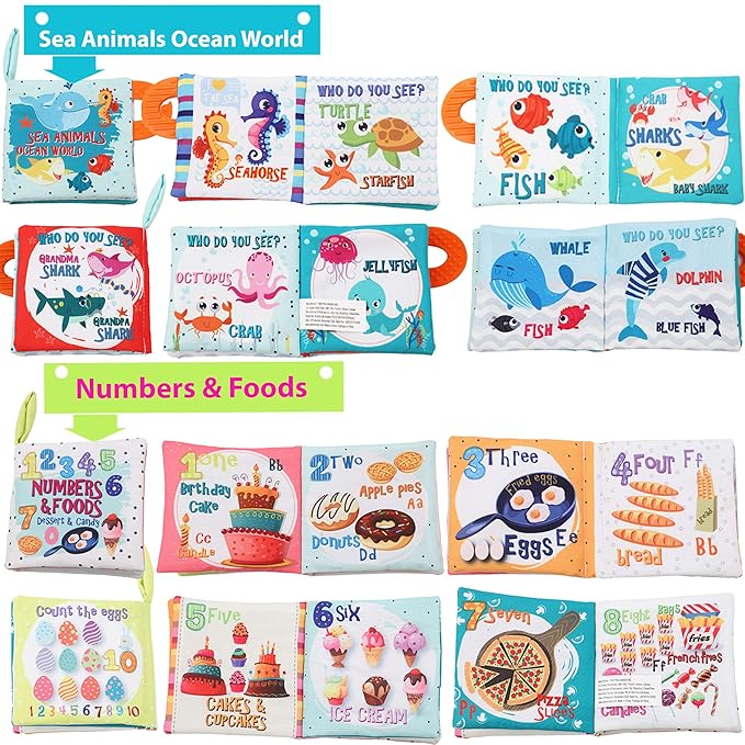 Baby Books Toys Gifts, Touch and Feel Cloth Crinkle Books for Babies,Infant Toddler Baby 0-3-6-12-18 Months,Early Learning Toys 6 to 12 Months 1-2 Years Old, Easter Shower Gift for Boys Girls,8 PCS
