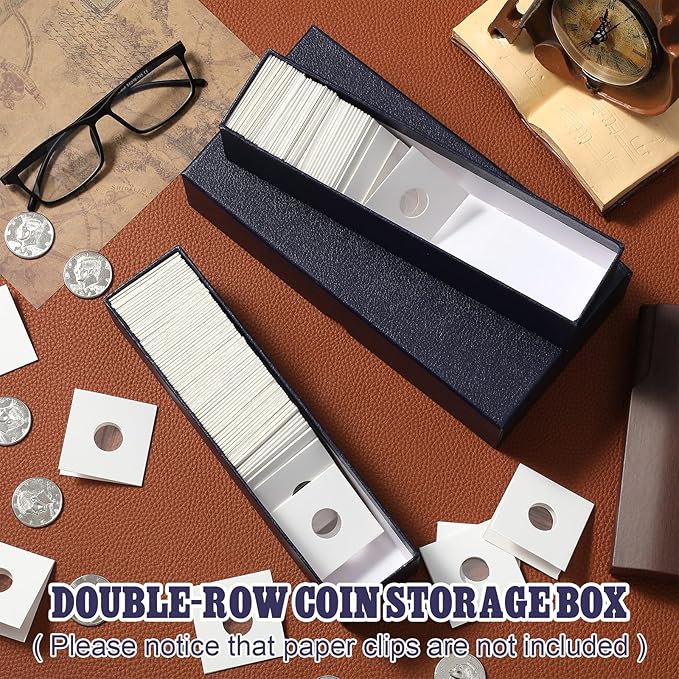 Henoyso 3 Pcs Double Row Coin Box Holders for Collectors Storage Supplies Collecting Coin Cases, 9 x 2 x 2 Inch About Half Box Cases(Navy Blue)