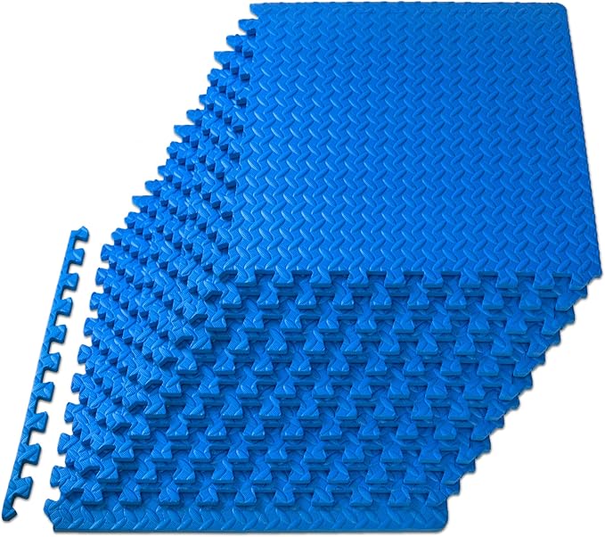 ProsourceFit Puzzle Exercise Mat ½ in, EVA Interlocking Foam Floor Tiles for Home Gym, Mat for Home Workout Equipment, Floor Padding for Kids, Blue, 24 in x 24 in x ½ in, 48 Sq Ft - 12 Tiles