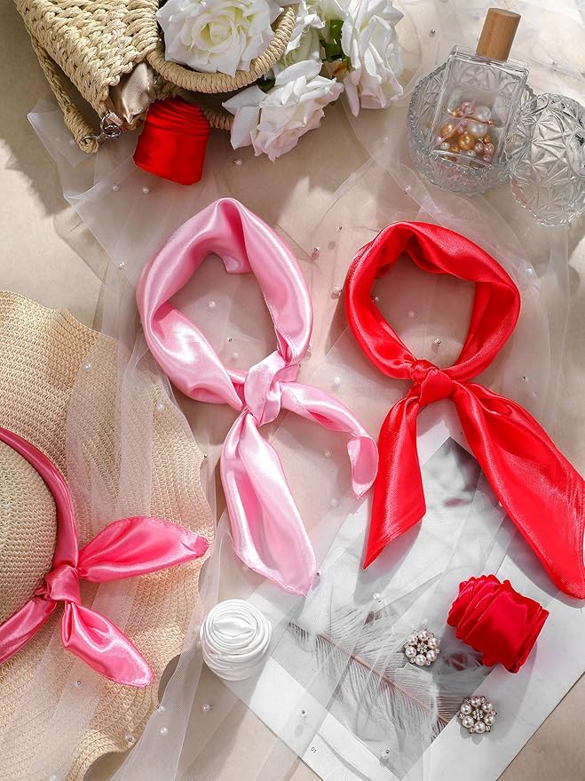 Boao 6 Pieces Chiffon Scarf 1950s Square Neck Head Scarfs Vintage Soft Polyester for Women Lady