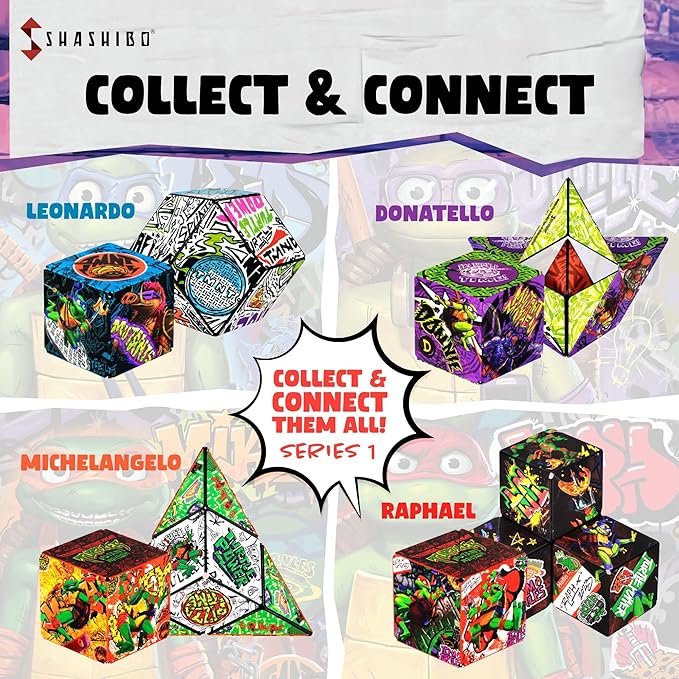 SHASHIBO Teenage Mutant Ninja Turtles Shape Shifting Box - STEM Magnetic Fidget Cube That Transforms Into Over 70 Shapes, Download Fun in Motion Toys Mobile App (Raphael)