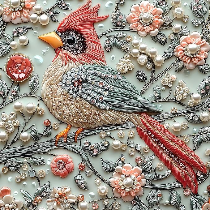 Crystal Bird 500 Piece Puzzles for Adults Cute Cardinal Floral Art Jigsaw Puzzles Bird Diamond Puzzle with Letters on Back Hard Impossible Difficult Unique Challenging Family Puzzle(20"x20")