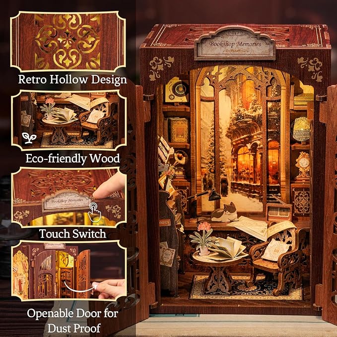 Cutefun Book Nook Kit - DIY Miniature Dollhouse Kit for Bookshelf, Book Nook Kits for Adults & Beginners, Ideal Gift for Book Lovers (Bookshop Memories)