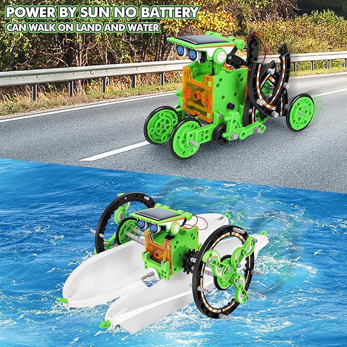 Bottleboom STEM 13-in-1 Education Solar Power Robots Toys for Boys Age 8-12, Educational Toy Science Kits for Kids Experiment Robotics Set Birthday Gifts for 8 9 10 11 12 Years Old-Green