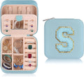 Parima Bridesmaid Gifts for Wedding Day, Bridesmaid Gifts for Women | Bridesmaid Proposal Gifts Unique Gifts | Wedding Travel Essentials Small Jewelry Box | Travel Jewelry Case - Letter S, Sky Blue