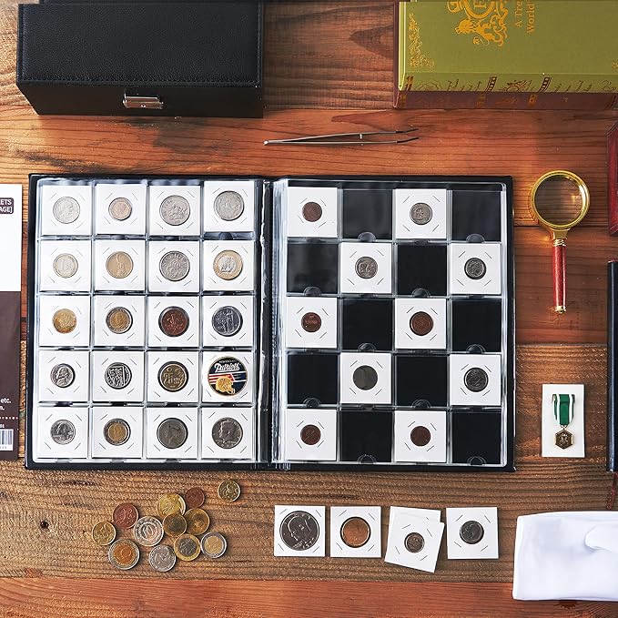 Uncle Paul 200 Pockets Collecting Album for Coin Flip - Classic Large Capacity Collection Book Coin Holder for Stamps Medals Badges Black CS46BK01
