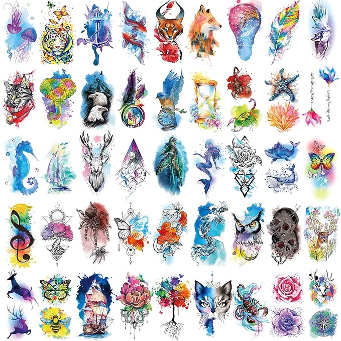 86 Sheets Temporary Tattoo, 14 Sheets Large Half Arm Fake Flower Cat Owl Lion Tattoos, 72 Sheets Tiny Waterproof Semi Permanent Temporary Tattoos Realistic for Women Girls Kids Adults