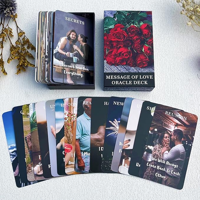 DPEHAKMK Message of Love Oracle Cards, Oracle Cards for Beginners, Including Love, Romance, Twin Flame, Soulmate Messages