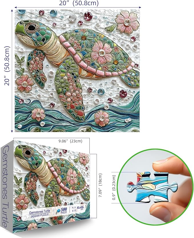 Sea Turtle Jigsaw Puzzles for Adults 500 Pieces Colorful Crystal Flower Ocean Puzzles Pretty Diamond Art Puzzle Difficult Unique Family Challenging Games Gift for Teens Adults Puzzle (20"x20")
