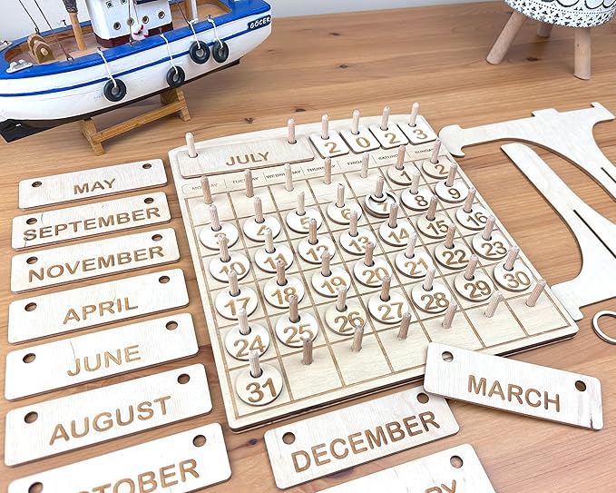Wooden Toddler Calendar, Montessori Learning Toy, Homeschool Calendar, Days and Months Chart, Educational Gift for Kids, Preschool Learning