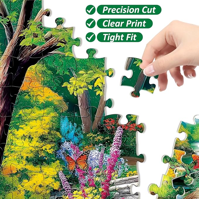 300 Piece Puzzle for Adults,Riverside Animal Puzzle for Kids Teen Adults,Spring Flower Landscape Jigsaw Puzzle 300 Piece,Interlock Perfectly Letter on Back,Family Activity Game Nights Gifts,20.5x15 in