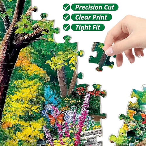300 Piece Puzzle for Adults,Riverside Animal Puzzle for Kids Teen Adults,Spring Flower Landscape Jigsaw Puzzle 300 Piece,Interlock Perfectly Letter on Back,Family Activity Game Nights Gifts,20.5x15 in