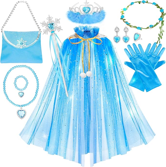 Fedio Princess Cape Set,12Pcs Princess Dress up Clothes for Little Girl, Princess Dresses for Girl 3-8 Years Birthday Gift