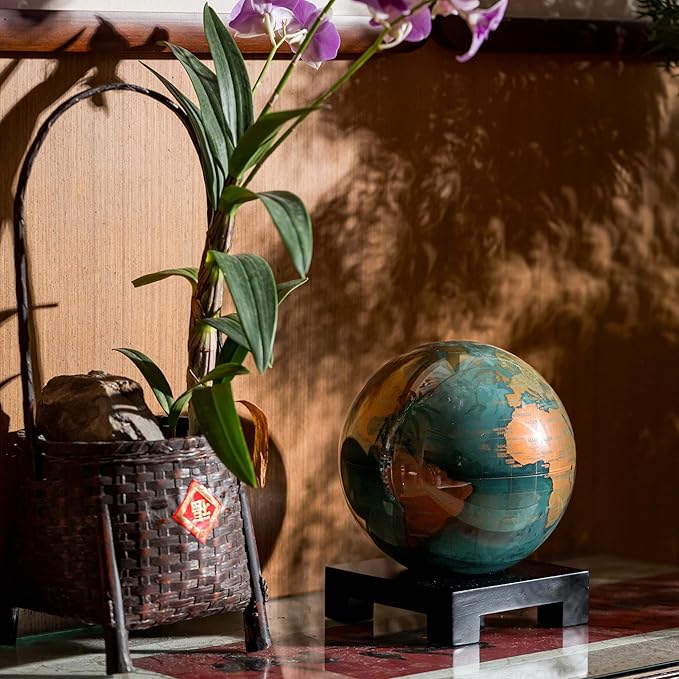 MOVA Blue and Gold Solar-Powered Rotating Globe 6” | Desk Decor with Stand | No Batteries Needed | Modern Map Accent for Home or Office