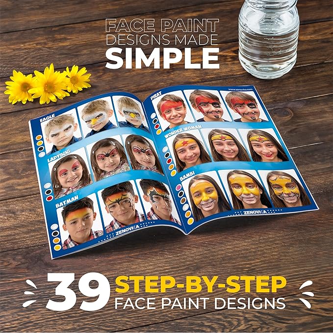 Face Painting Kit for Kids - 28 Colors Professional Face Paint Kit, Non-Toxic and Hypoallergenic, Stencils, Book, Halloween Makeup Kit - Safe and Easy to Use Face Paint Kit for Kids