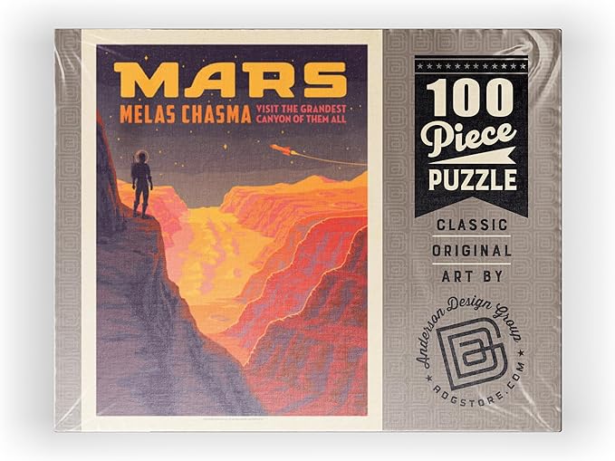 MyPuzzle Mars: Melas Chasma, Vintage Poster - Premium 100 Piece Jigsaw Puzzle for Adults