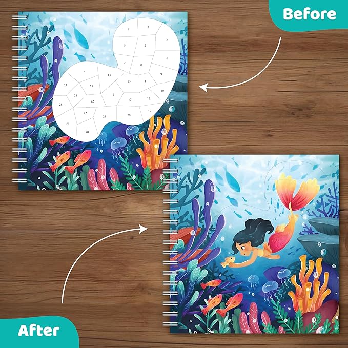 jackinthebox Sticker by Number Book Ocean Theme, 12 Scenes Puzzle Paint by Sticker Book + Colouring Pages, Gifts for Birthday, Party Favour Toys for Girls, Arts & Crafts for Kids Age 7 8 9 10