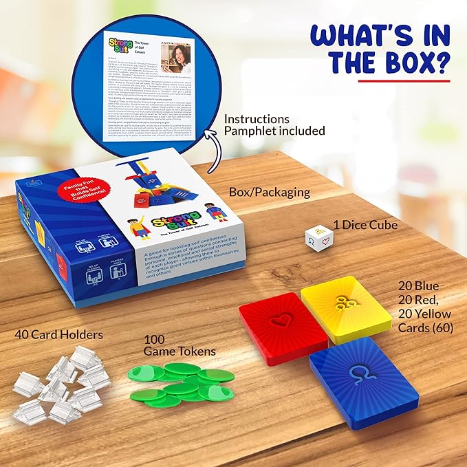 StrongSuit Family Therapy Games for Teens and Kids Ages 6+ | The Tower of Self Esteem Game, School Counselor & Therapist Tools for Social Skills & Emotion Regulation, Builds Confidence & Bonding