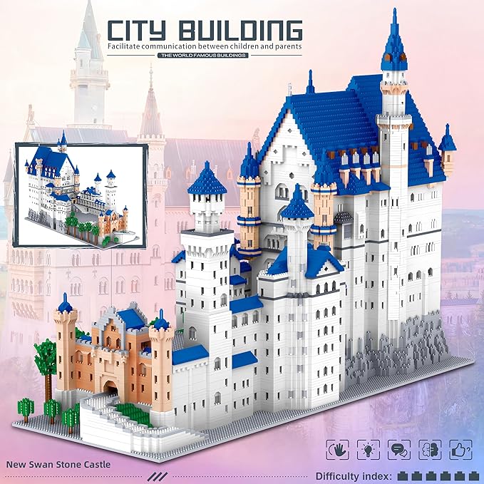 Huge Swan Stone Castle Micro Mini Blocks – 10000pcs Challenging Building Set, High-Difficulty 3D Puzzle, Ultimate Achievement, Cool Decorative Piece, Perfect Time-Killer